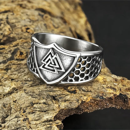 Vintage Solid Stainless Steel Hollow Norse Viking Valknut Triangle Band Ring for Men