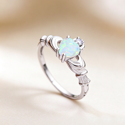 Women's Claddagh Heart Opal with Zirconia Ring