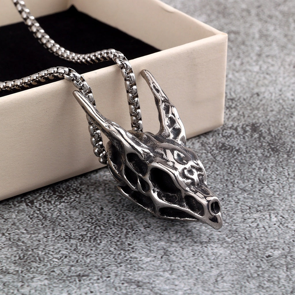 Men's Steel 3D Dragon Skull Pendant Necklace