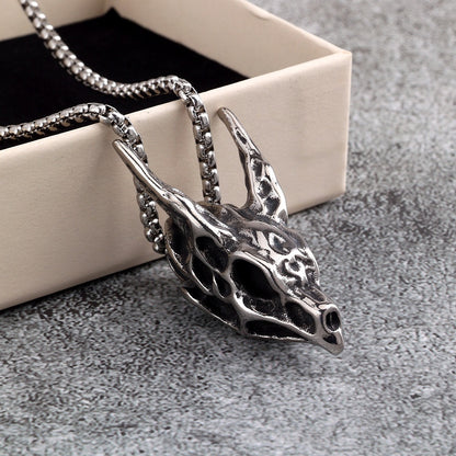 Men's Steel 3D Dragon Skull Pendant Necklace