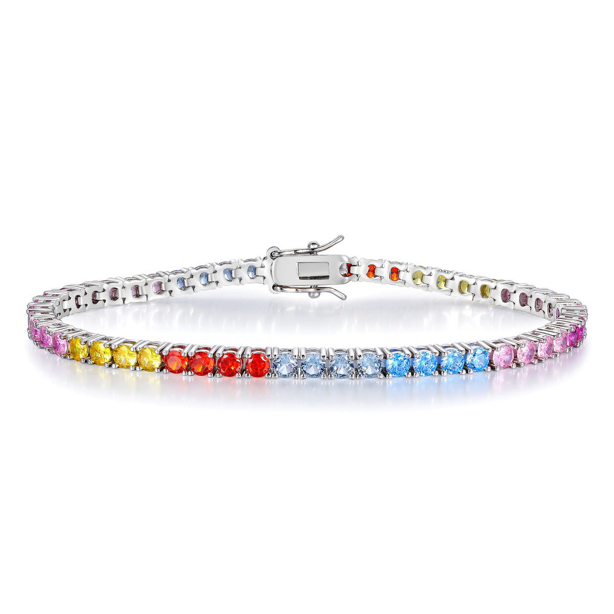 Women&Men's 18k White Gold-Plated 3mm Round Colored Zircon Tennis Bracelet