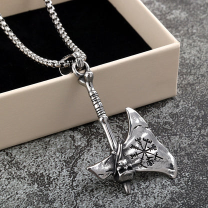 Vintage Stainless Steel Men's Punk Viking Axe Pendant Necklace