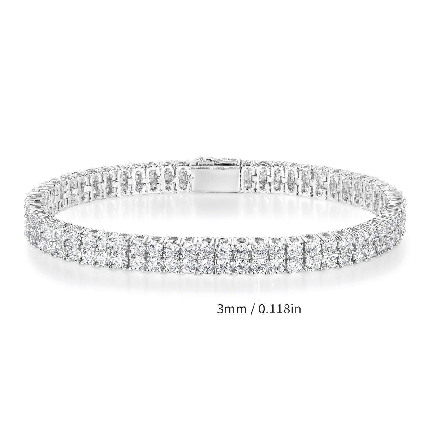 Women&Men's 3mm Zircon-Encrusted Spring Clasp Double-Row Cuban Tennis Bracelet