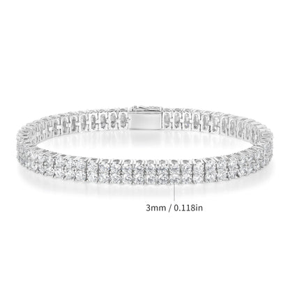 Women&Men's 3mm Zircon-Encrusted Spring Clasp Double-Row Cuban Tennis Bracelet