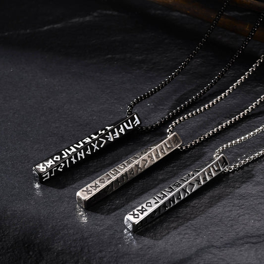 Men's Nordic Rune Vertical Bar Pendant Necklace