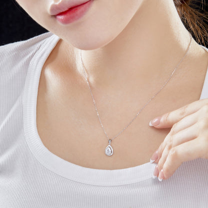 Women's Stylish Elegant Hollow Pendant Necklace, Pear Shape Ruby Paved Inlay, S925 with White Gold Plating