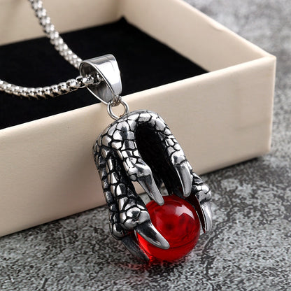 Vintage Stainless Steel Dragon Claw Pendant Necklace for Men