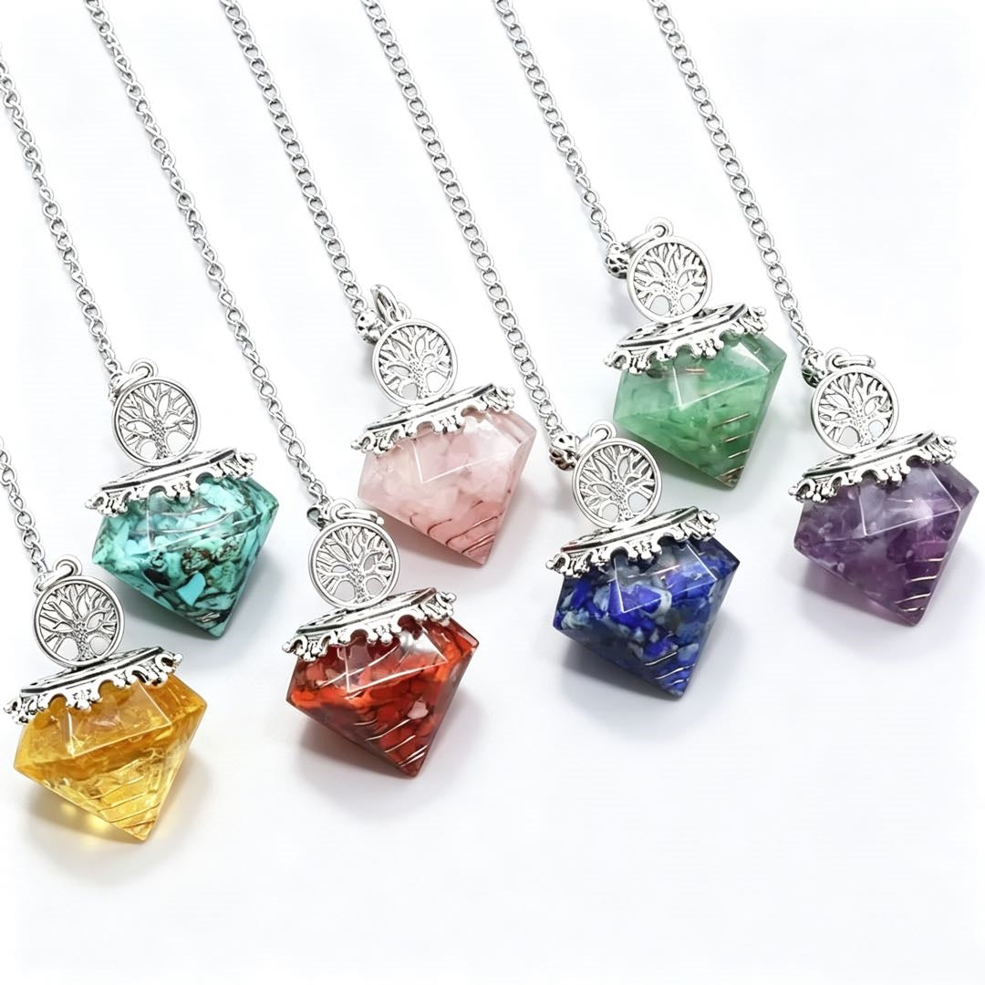Crystal Agate Resin Gravel Diamond-Shaped Pendulum