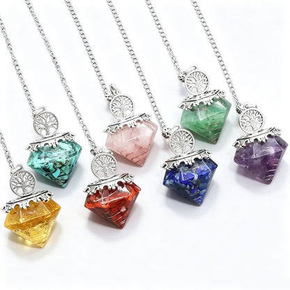 Crystal Agate Resin Gravel Diamond-Shaped Pendulum
