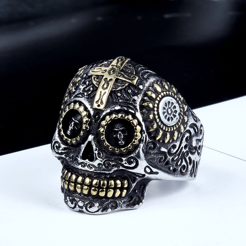 Men's Vintage Stainless Steel Carved Cross Ring
