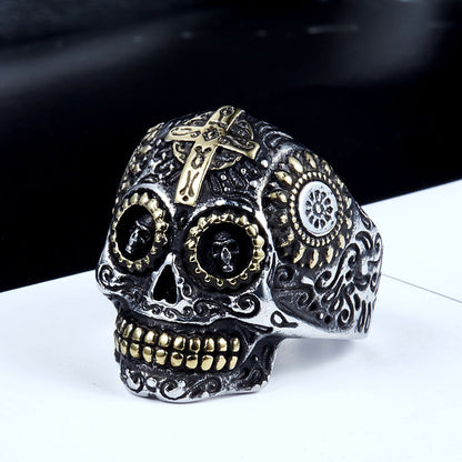 Men's Vintage Stainless Steel Carved Cross Ring