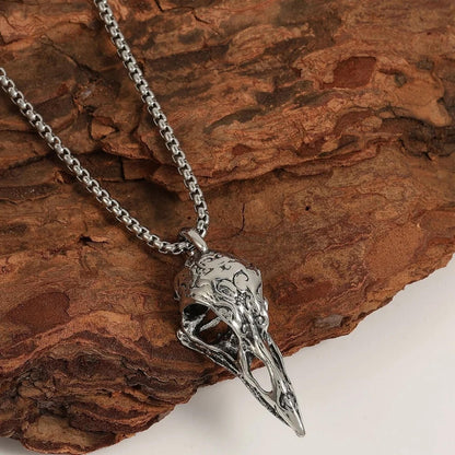 Men's Steel Vintage Raven Skull Pendant Necklace Nordic Viking Style Jewelry