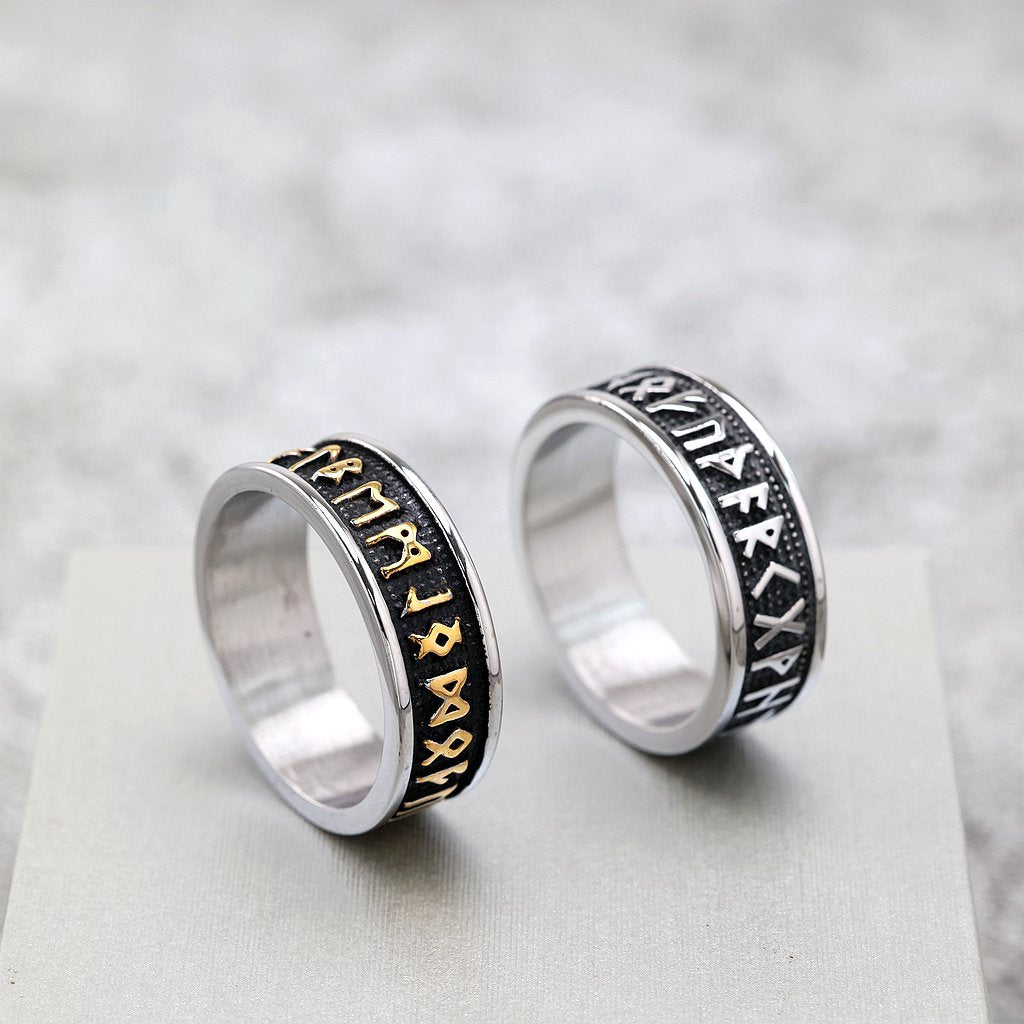 Vintage Nordic Solid Stainless Steel Viking Rune Ring for Men