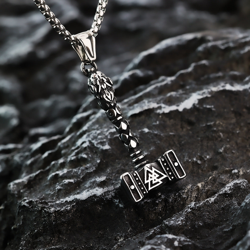 Vintage Stainless Steel Viking Hammer Pendant Necklace for Men