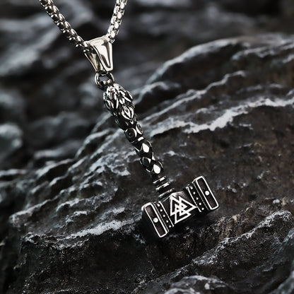 Vintage Stainless Steel Viking Hammer Pendant Necklace for Men