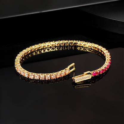 Women&Men's 3mm Gradient Colored Zircon Tennis Ball Belt Buckle Bracelet