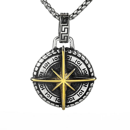 Vintage Stainless Steel Hexagram Compass Pendant Necklace for Men