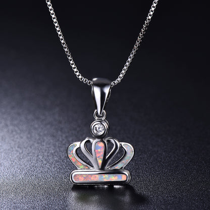 Platinum Auabo Copper Set with Zirconia Crown-shaped Necklace