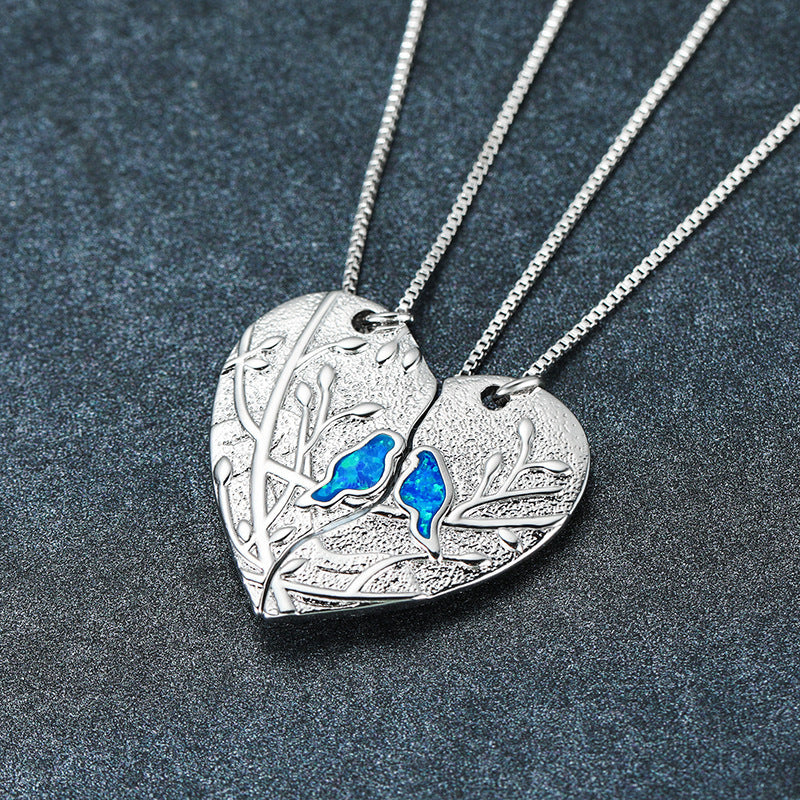 Blue Opal Love Puzzle Bird Set Necklace