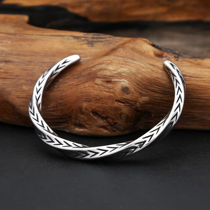 Men's Vintage Antique Finished Stainless Steel Mobius Plain Bangle, Twist Bohemian Style Open Cuff Bracelet