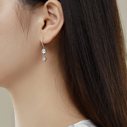 Women's Dangle Earrings, Colorless Round Zirconia Inlaid, S925 with White Gold Plating