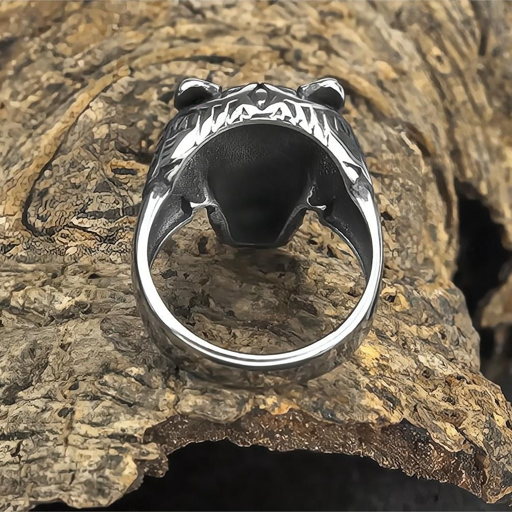 Vintage Solid Stainless Steel 3D Norse Viking Wolf Head Totem Wide Band Ring for Men
