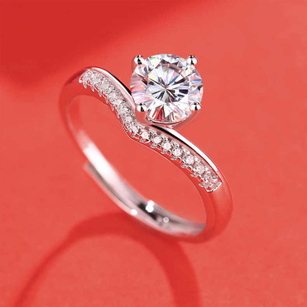 Women's White Gold Crown Shape Adjustable Moissanite Ring