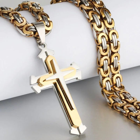 Fashionable Men's Three-Layer Cross Necklace