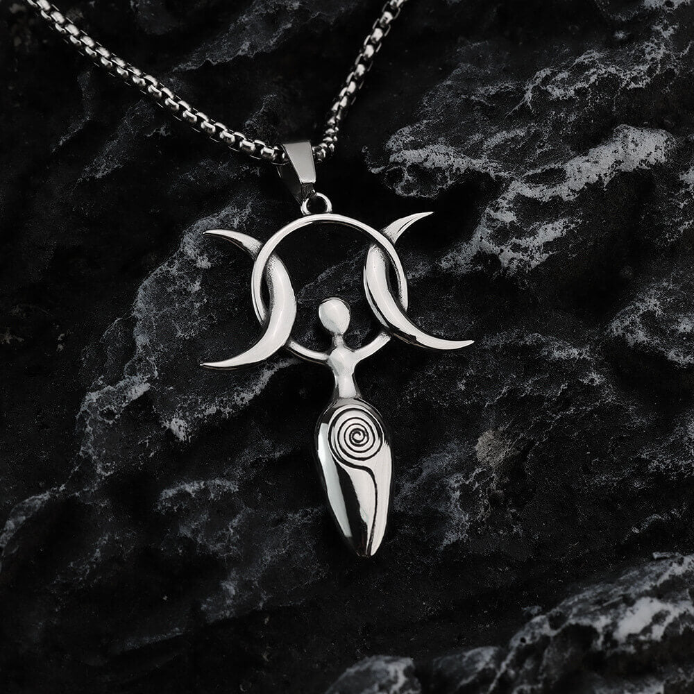 Vintage Stainless Steel Men's 3D Moon Star Goddess Pendant Necklace for Men