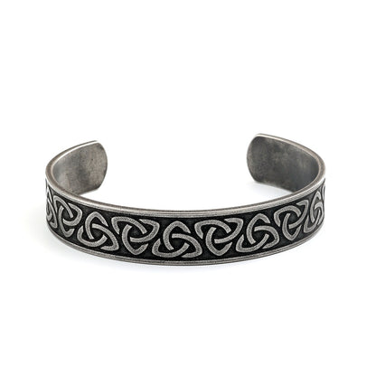 Men's Vintage Distressed Stainless Steel Cuff Bracelet, Nordic Viking Pirate Celtic Knot Open C Bangle
