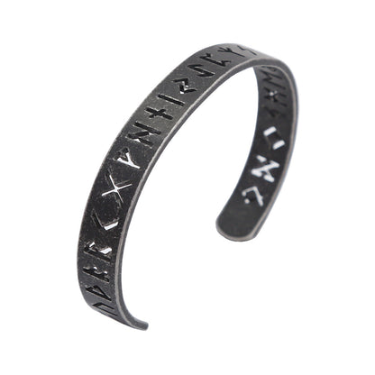 New Vintage Stainless Steel Men Bracelet, Retro European American Hollow Letter Character Open Cuff Jewelry