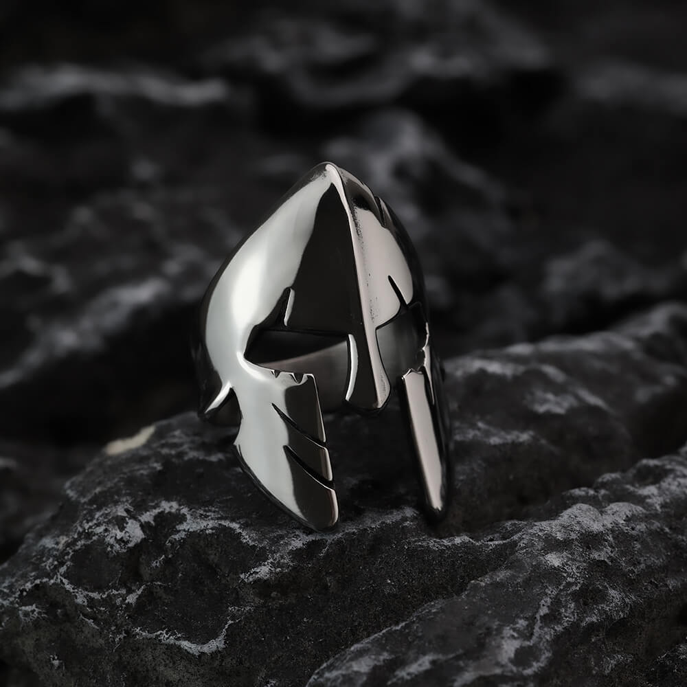 Vintage Polished Stainless Steel Punk Spartan Mask Ring for Men