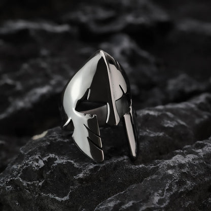 Vintage Polished Stainless Steel Punk Spartan Mask Ring for Men