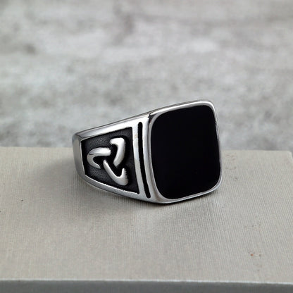 Vintage Solid Stainless Steel Viking Celtic Knot Resin Inlaid Ring for Men