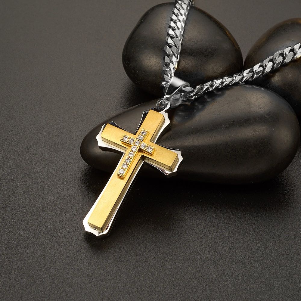 Flash Deal: Golden-Slivery Multi-Layer Cross Zircon Pendant Necklace