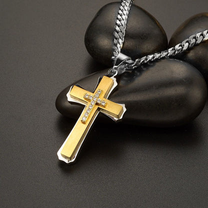 Flash Deal: Golden-Slivery Multi-Layer Cross Zircon Pendant Necklace