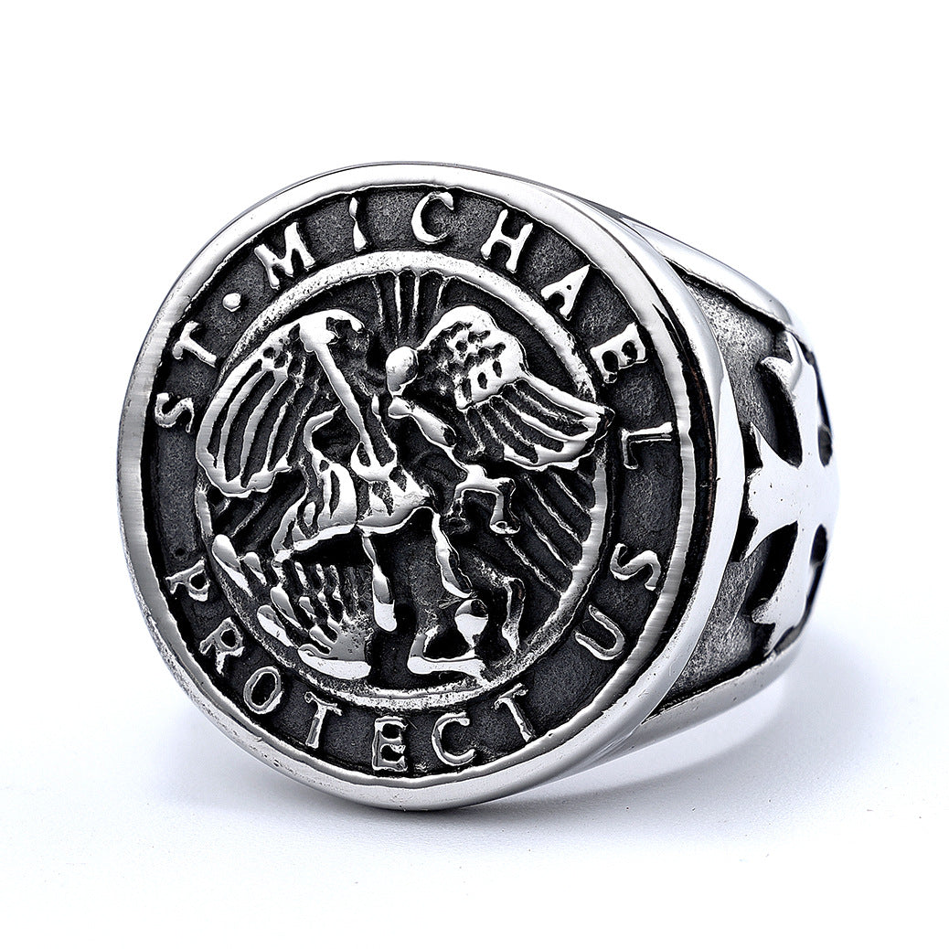 Retro Archangel Saint Michael Men's Ring