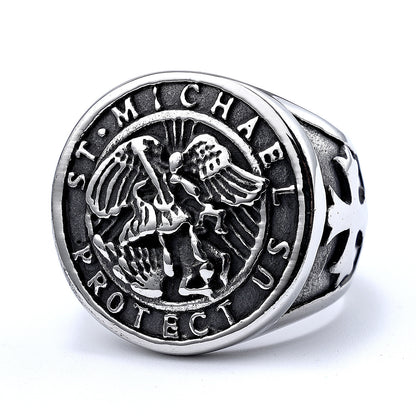 Retro Archangel Saint Michael Men's Ring