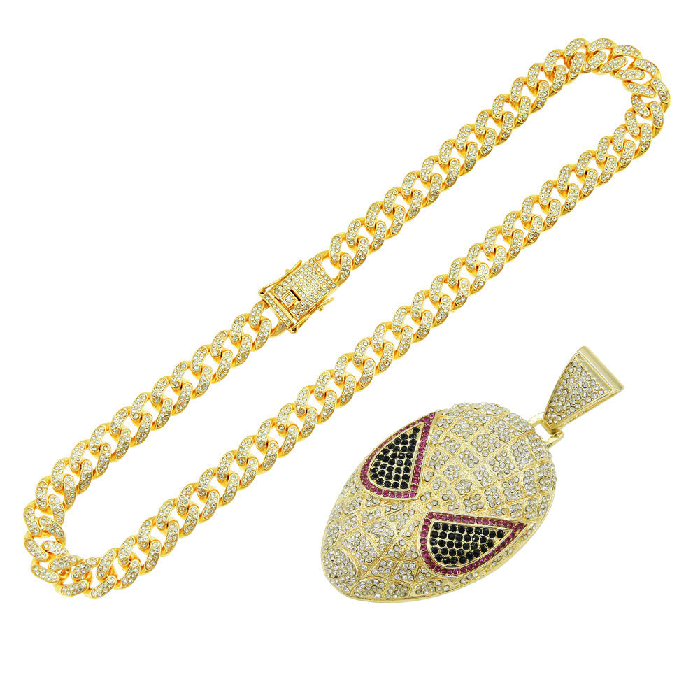 Hip-Hop 3D Color Zircon Mask Cuban Chain Pendant Necklace