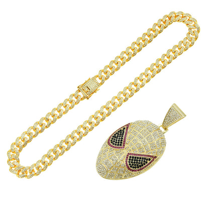 Hip-Hop 3D Color Zircon Mask Cuban Chain Pendant Necklace