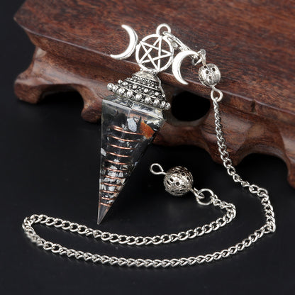 Three-phase moon seven-colored crushed stone resin crystal hexagonal pyramid spirit pendulum