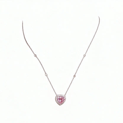 S925  Necklace, Inlaid Pink Heart & White Round CZ, Niche Exquisite Fashion Jewelry