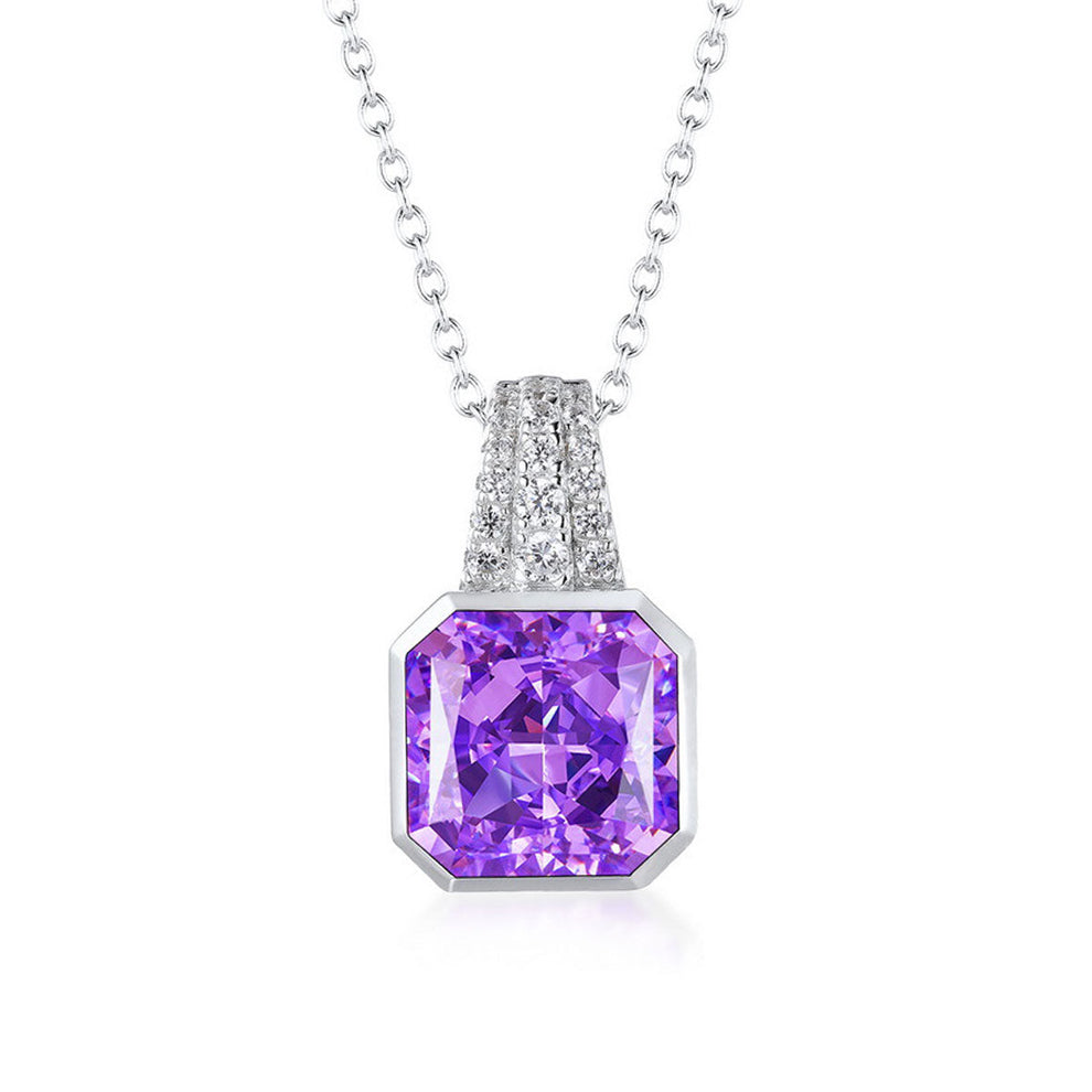 Women's Sterling Silver Bezel Setting Octagon Shape Amethyst Sapphire Pendant