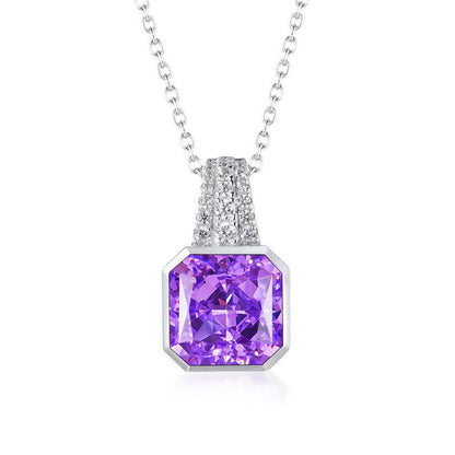 Women's Sterling Silver Bezel Setting Octagon Shape Amethyst Sapphire Pendant