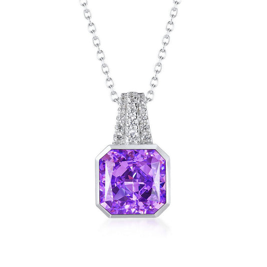 Women's Sterling Silver Bezel Setting Octagon Shape Amethyst Sapphire Pendant