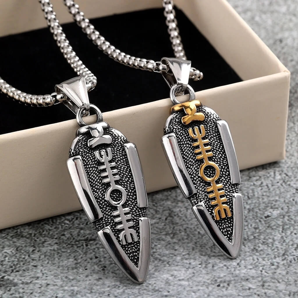 Vintage Stainless Steel Men's Viking Symbol Pendant Necklace