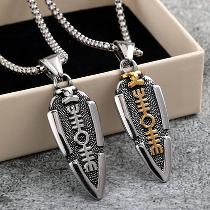 Vintage Stainless Steel Men's Viking Symbol Pendant Necklace