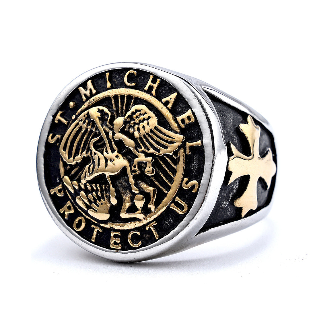 Retro Archangel Saint Michael Men's Ring