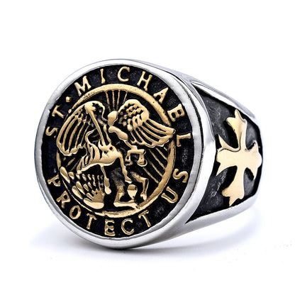 Retro Archangel Saint Michael Men's Ring