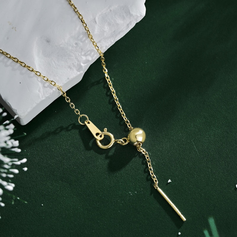 Women's S925 Sterling Silver Golden Bead Adjustable Thin Chain